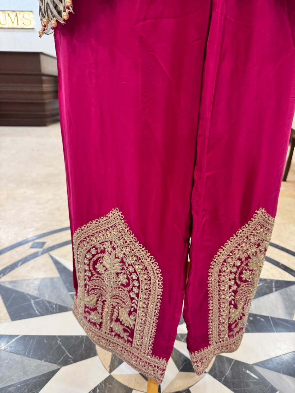 Fuchsia and Black Striped Gold-Embroidered Fusion Suit