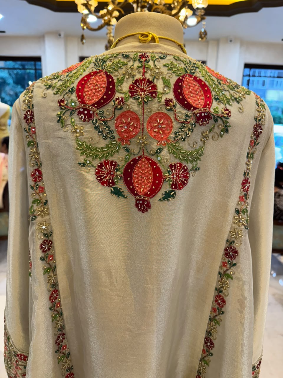 Regal Ivory & Red Embroidered Choga & Farshi Set