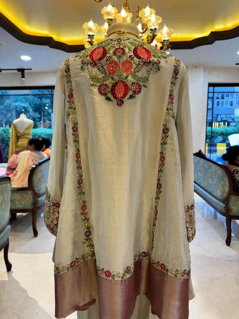 Regal Ivory & Red Embroidered Choga & Farshi Set