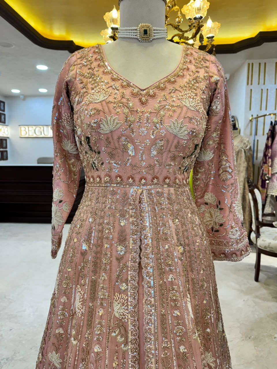 Royal Dusty Rose Embroidered Silk Anarkali Suit