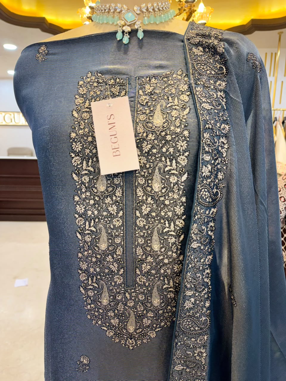 Deep Teal Tissue Silk Ensemble