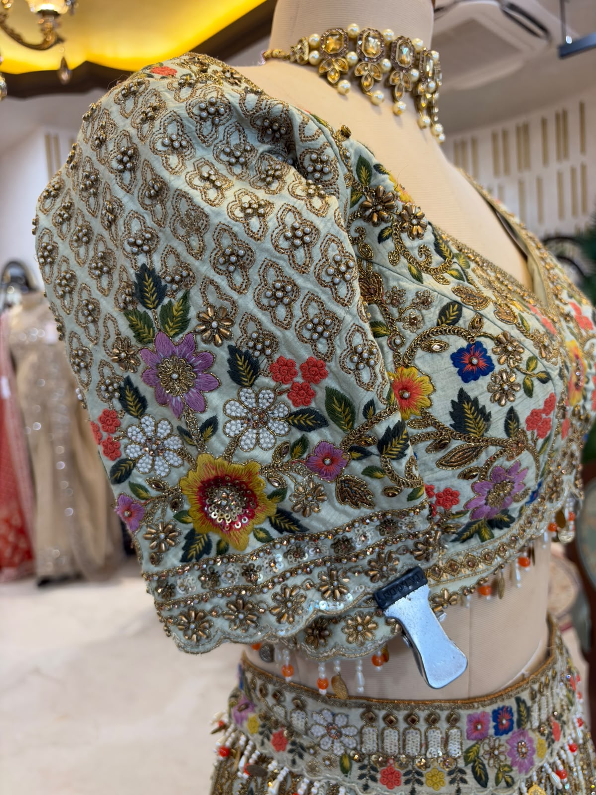 Pastel Blue Multicolored Floral Embroidered Lehenga Set
