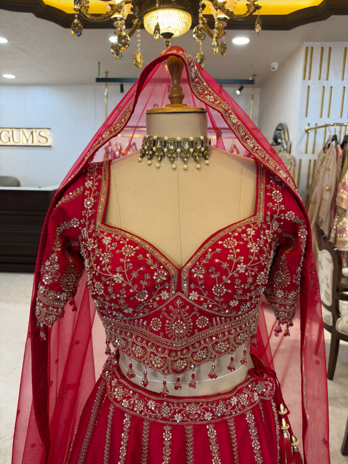 Red & Gold Embroidered Bridal Lehenga Set