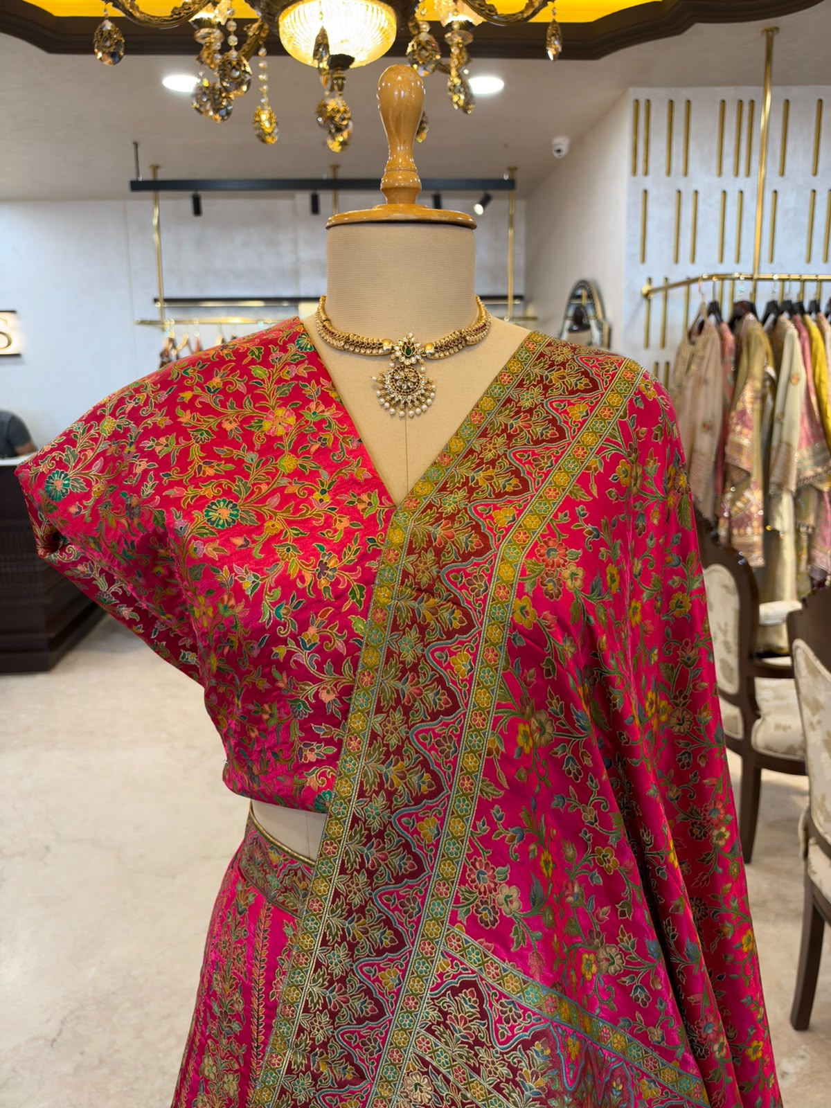 Magenta Pink Satin Silk Khaddi Weave Saree Set
