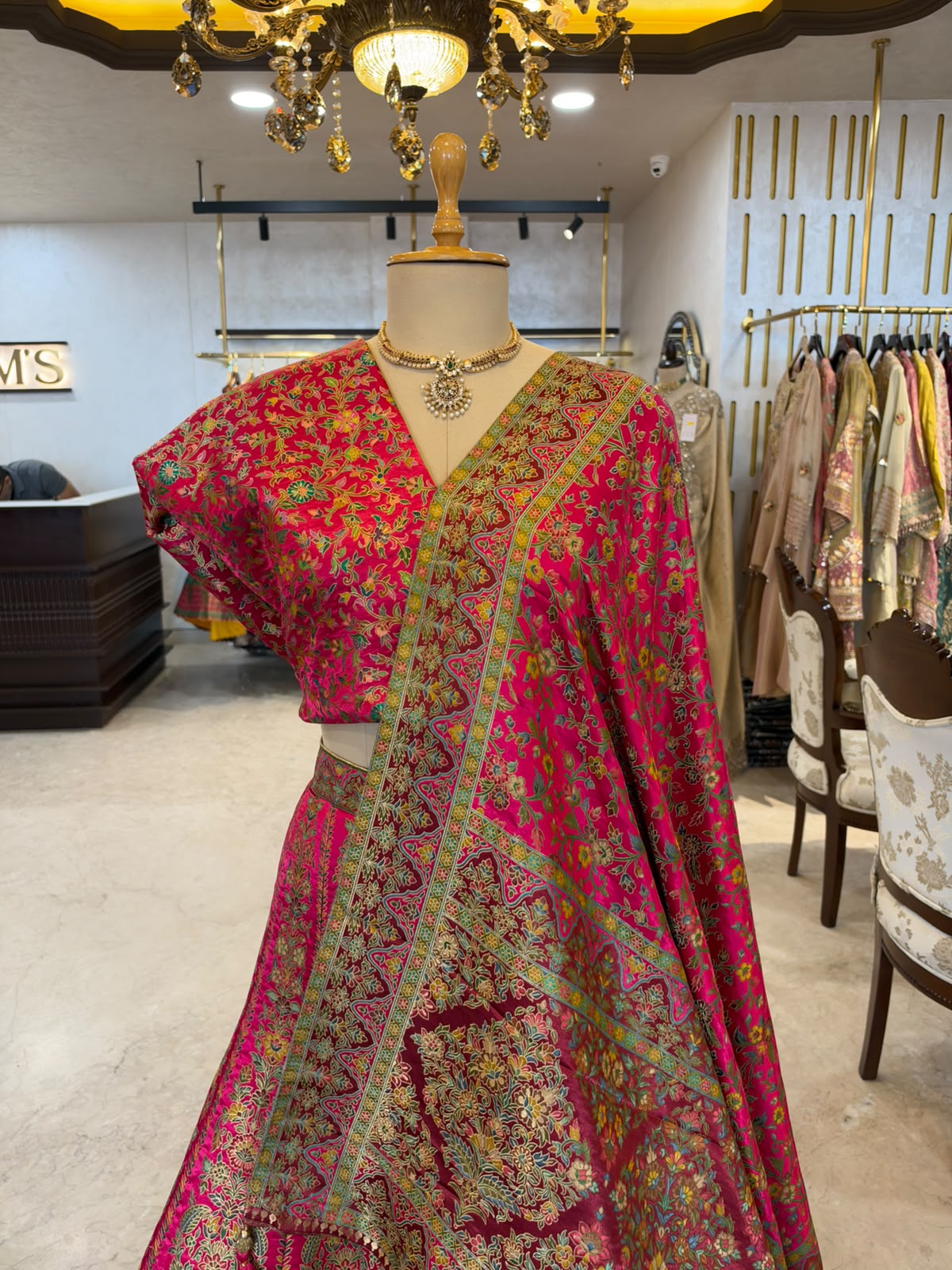 Magenta Pink Satin Silk Khaddi Weave Saree Set
