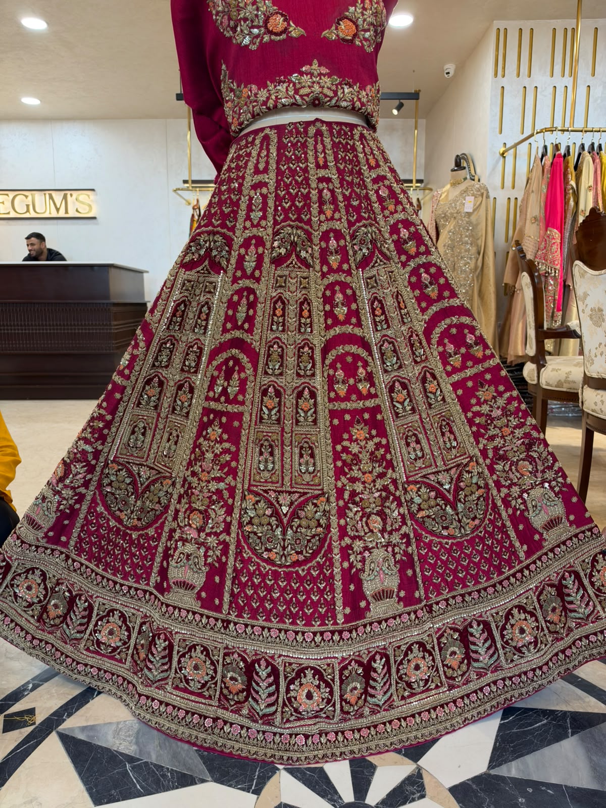 Deep Maroon Pure Raw Silk & Net Bridal Anarkali Suit Set