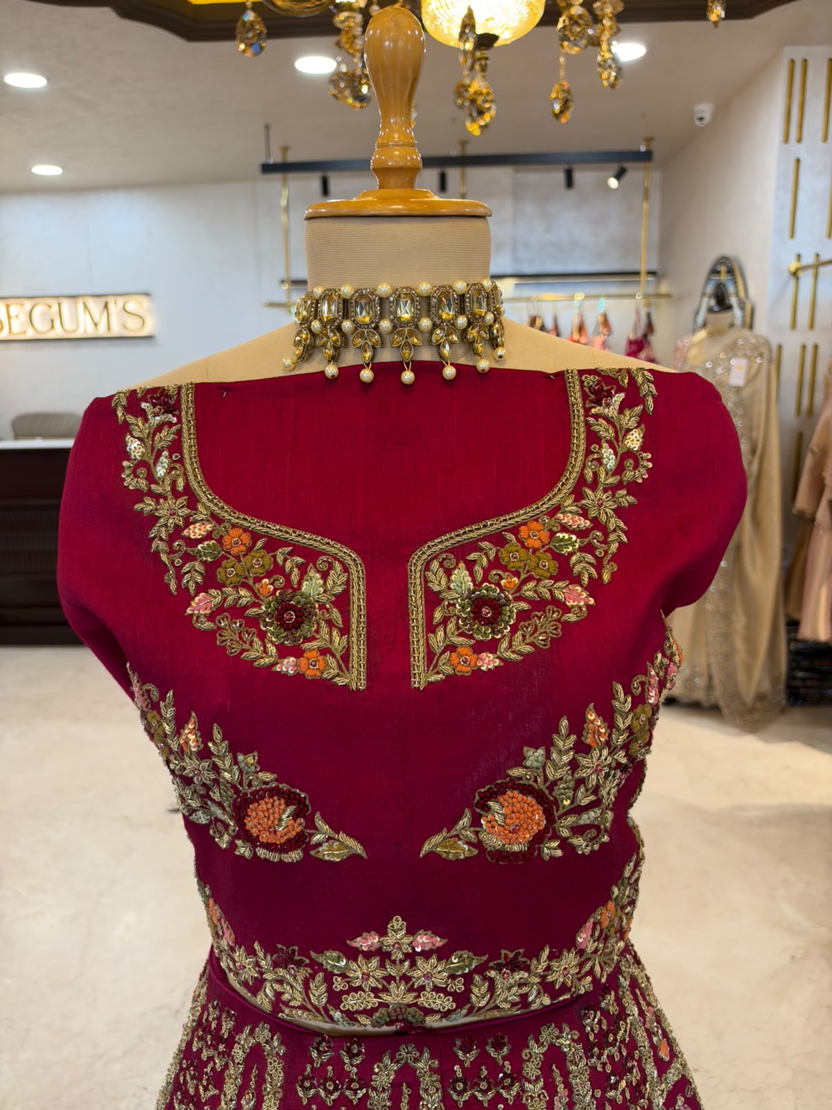 Deep Maroon Pure Raw Silk & Net Bridal Anarkali Suit Set