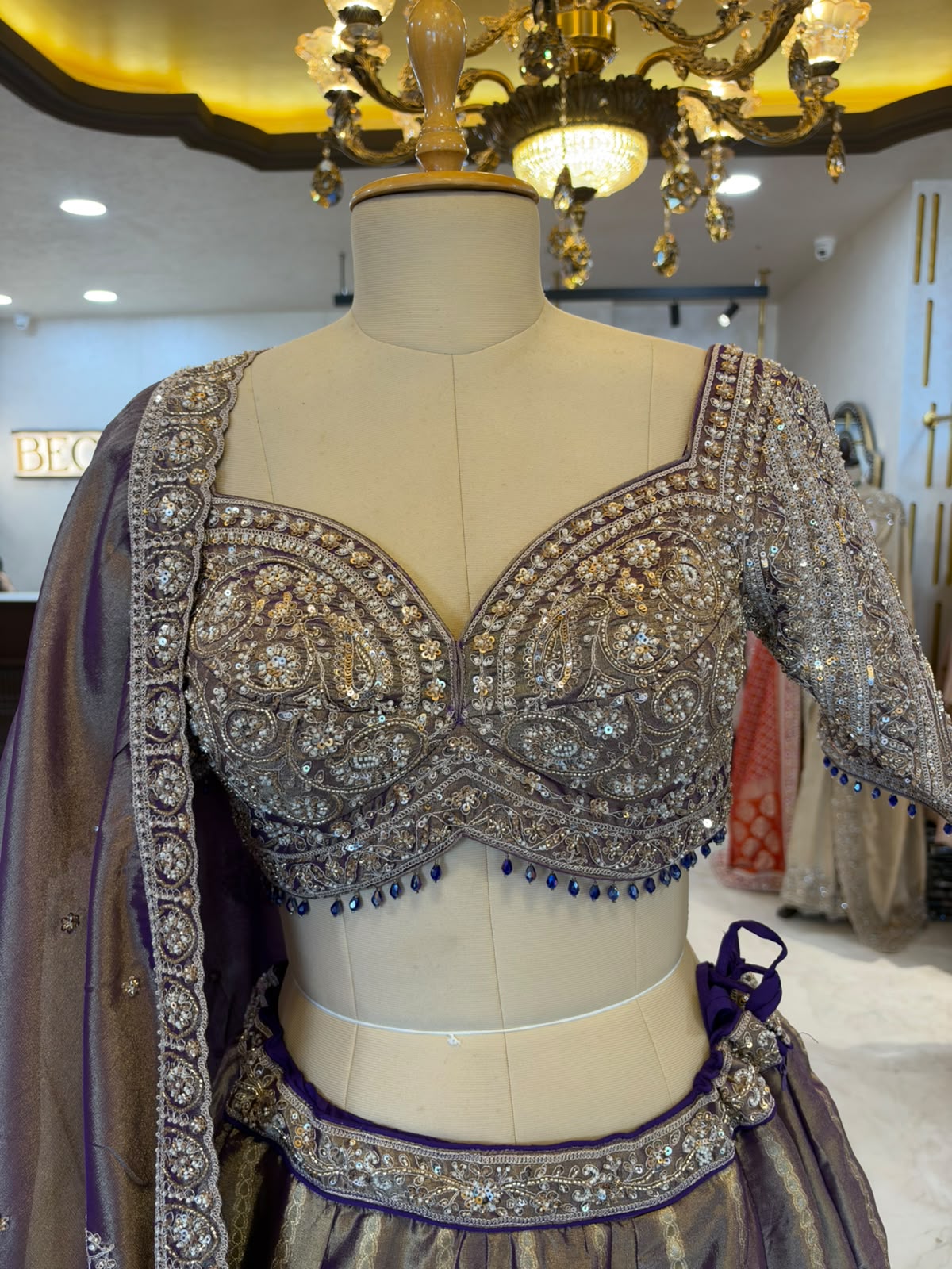 Taupe & Deep Mauve Embroidered Lehenga Set