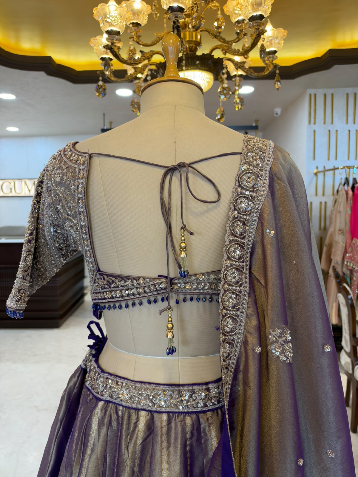 Taupe & Deep Mauve Embroidered Lehenga Set