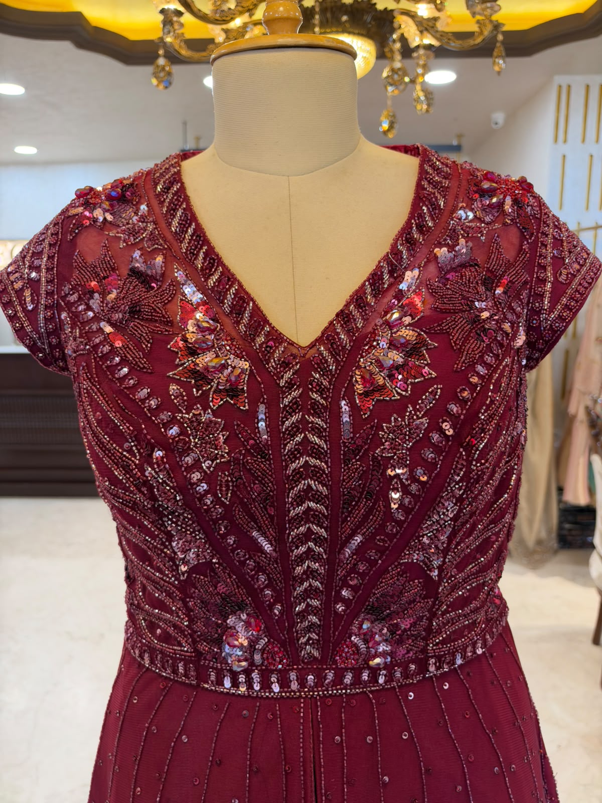 Wine Maroon Sequin Peplum Suit Set