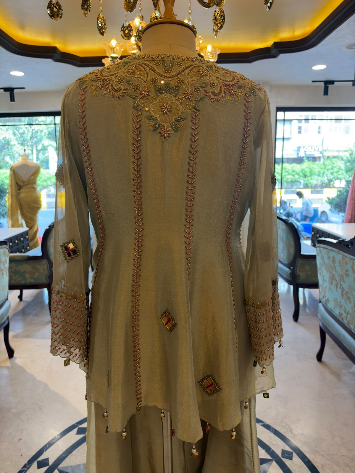 Sage Green Embroidered Choga Set