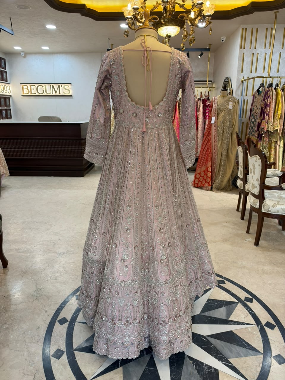 Dusty Pink Embroidered Anarkali & Lehenga Set