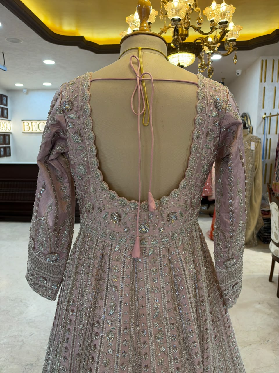 Dusty Pink Embroidered Anarkali & Lehenga Set