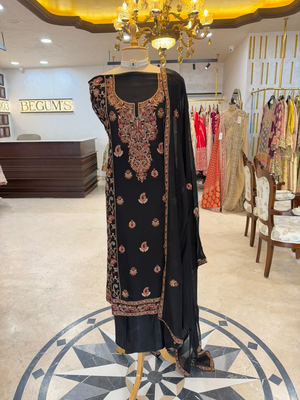 Black Floral Embroidered Festive Suit Set