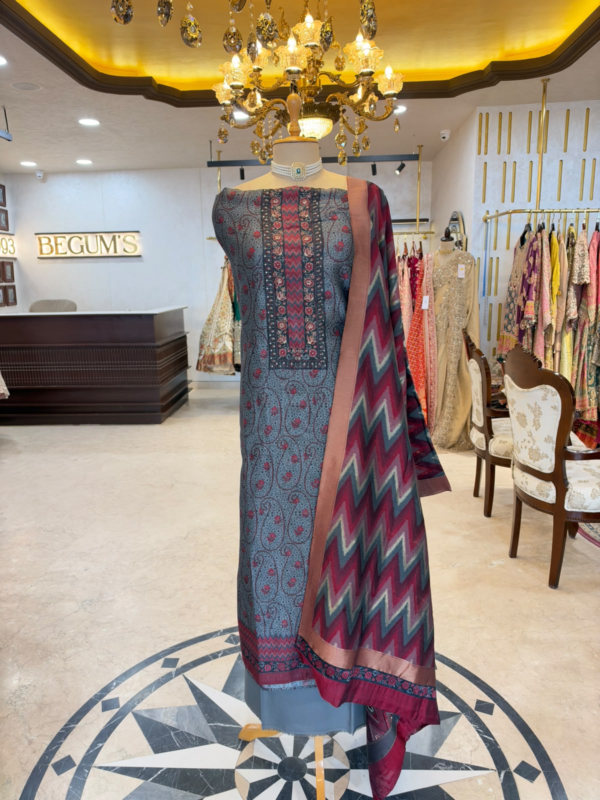 Blue Printed Festive Suit Set