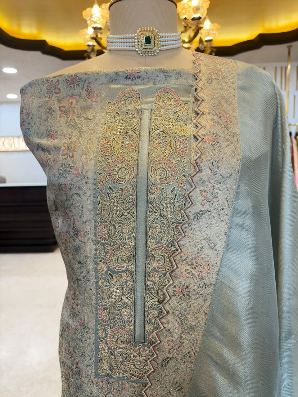 Powder Blue Embroidered & Printed Festive Suit Set