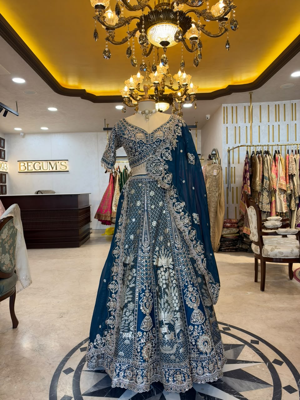 Peacock Blue Maheshwari Silk Embroidered Bridal Lehenga Set