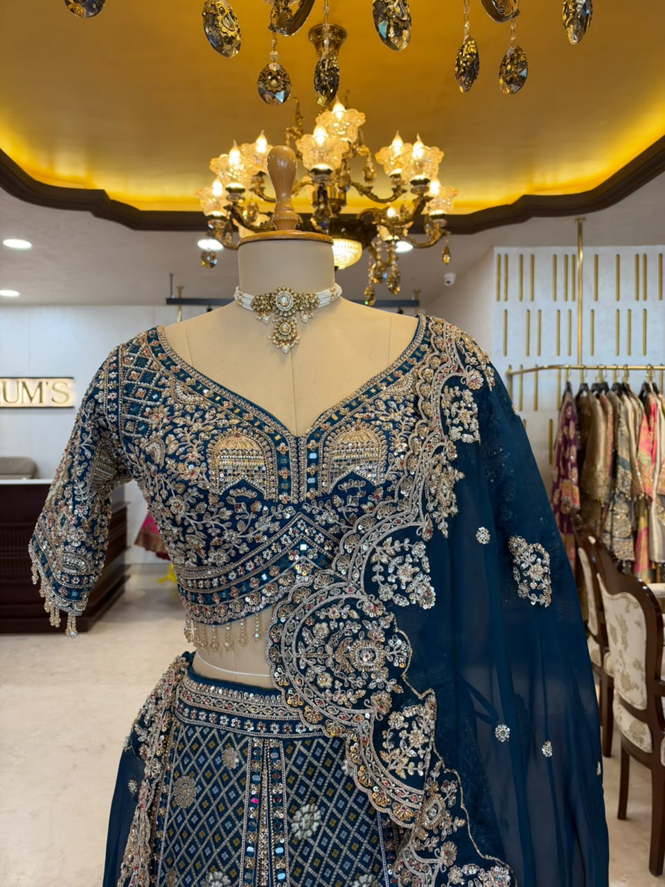 Peacock Blue Maheshwari Silk Embroidered Bridal Lehenga Set