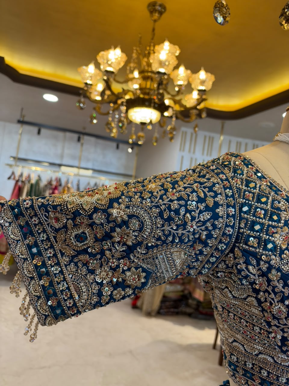 Peacock Blue Maheshwari Silk Embroidered Bridal Lehenga Set