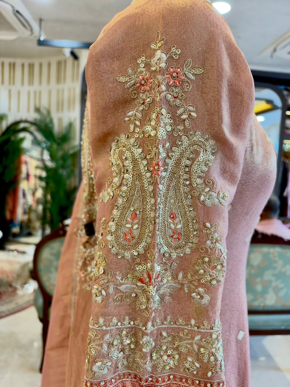 Blush Pink Tissue Silk Embroidered Sharara Set