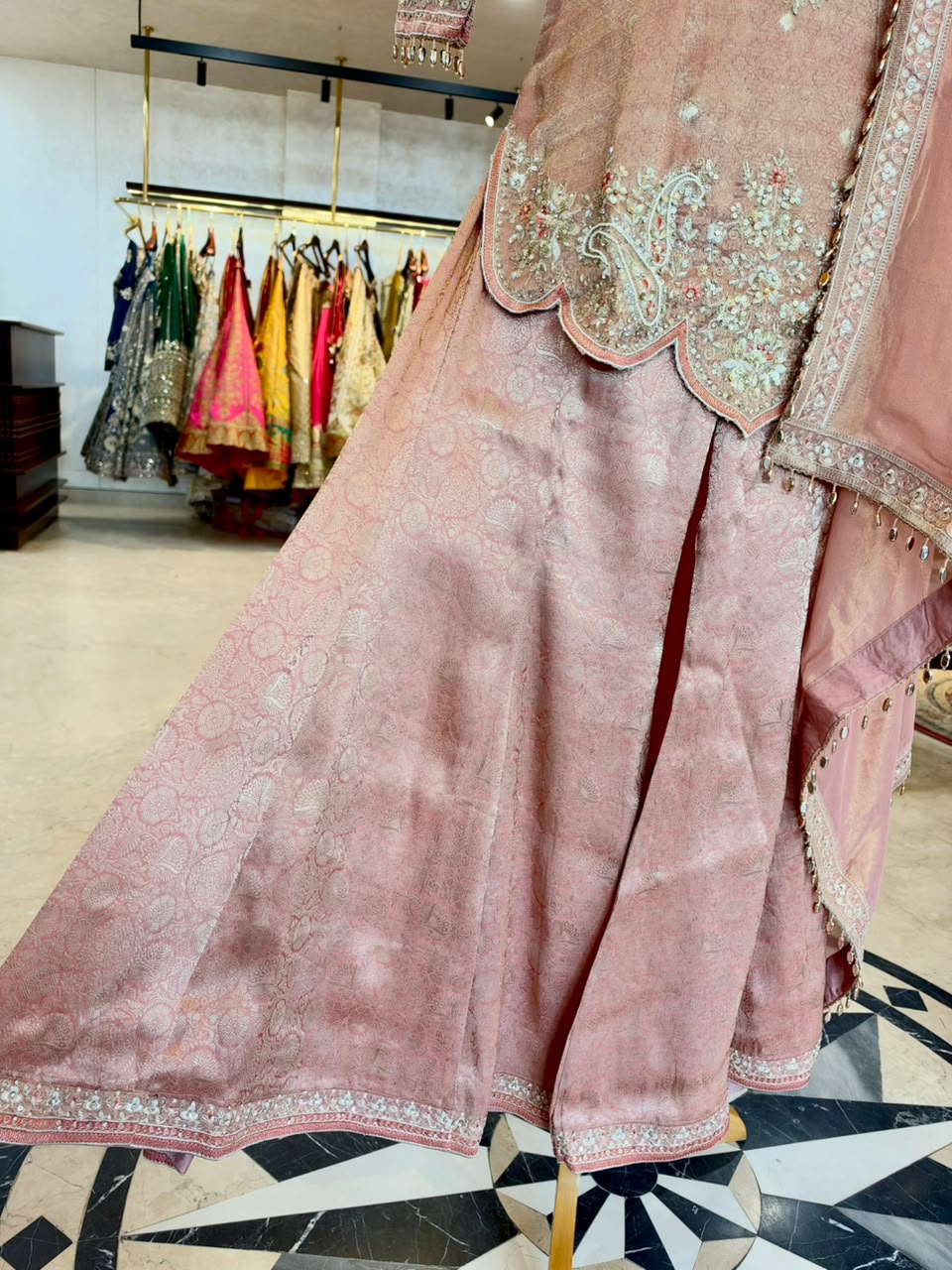 Blush Pink Tissue Silk Embroidered Sharara Set