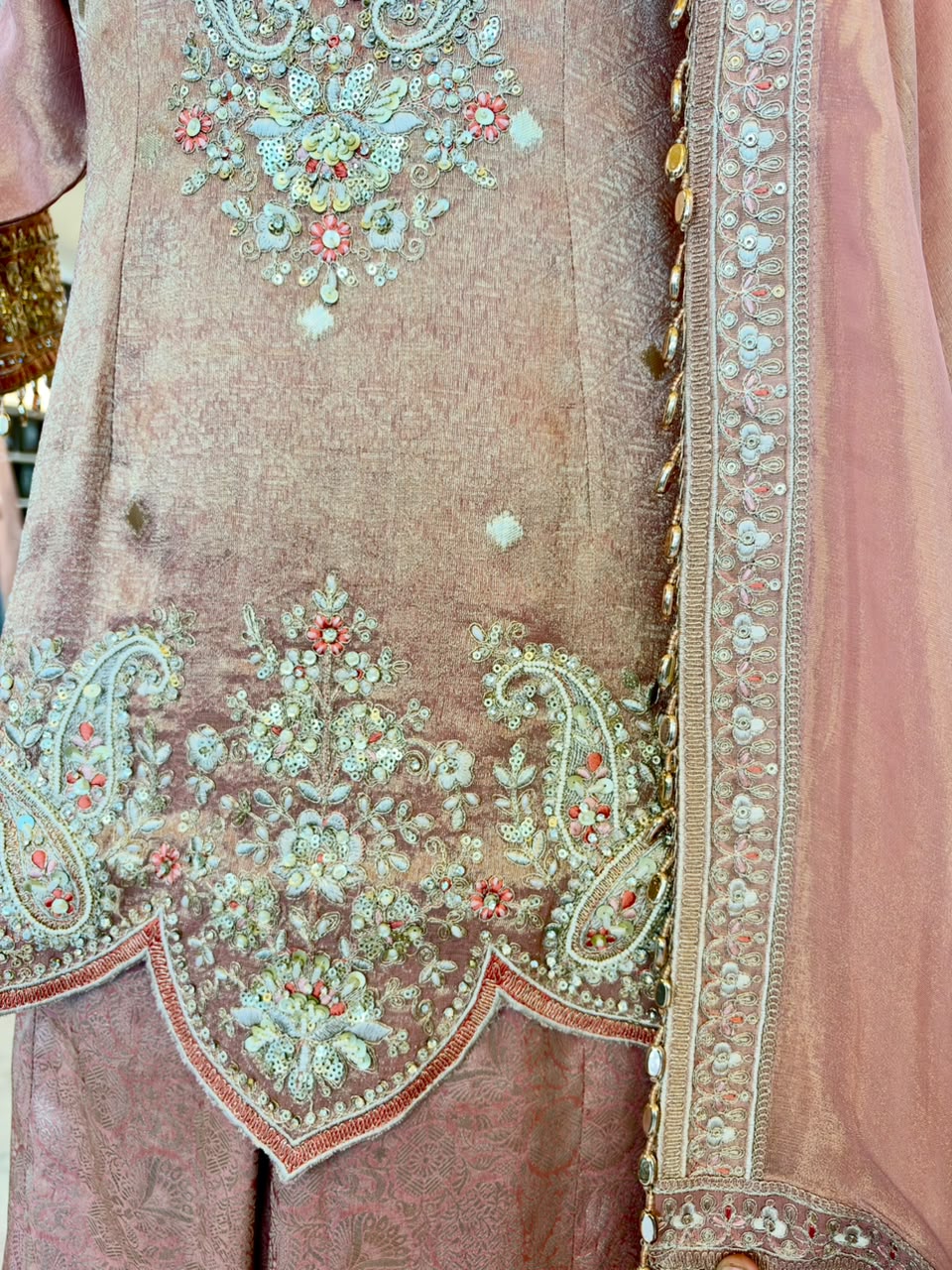 Blush Pink Tissue Silk Embroidered Sharara Set