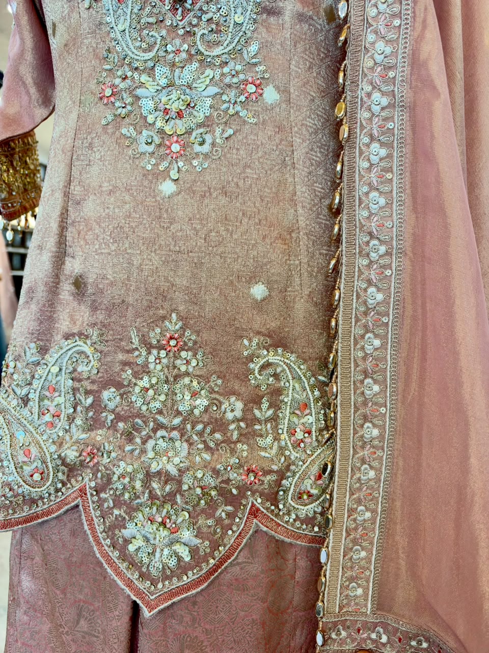 Blush Pink Tissue Silk Embroidered Sharara Set