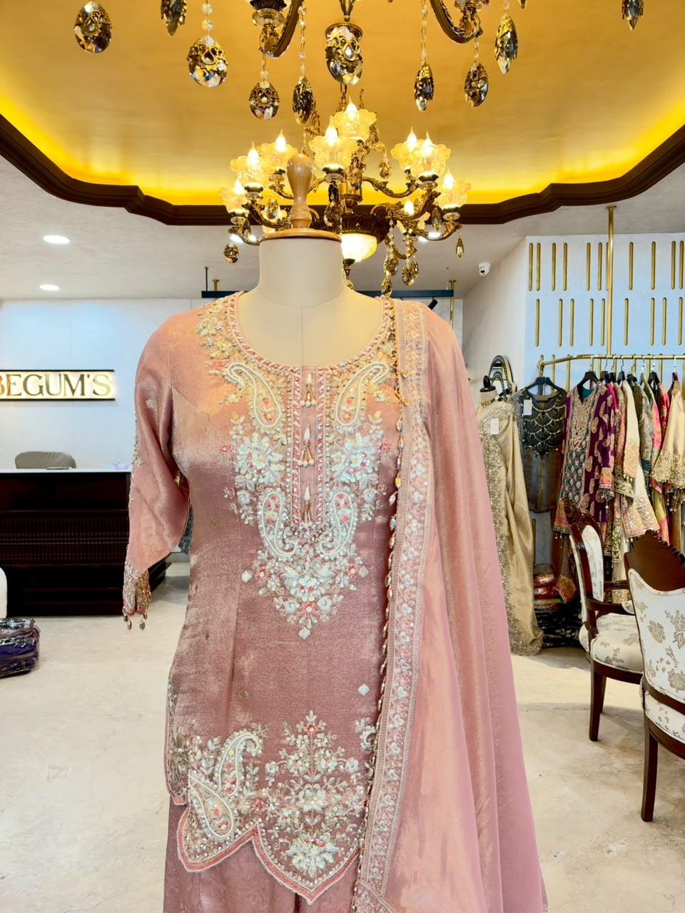 Blush Pink Tissue Silk Embroidered Sharara Set