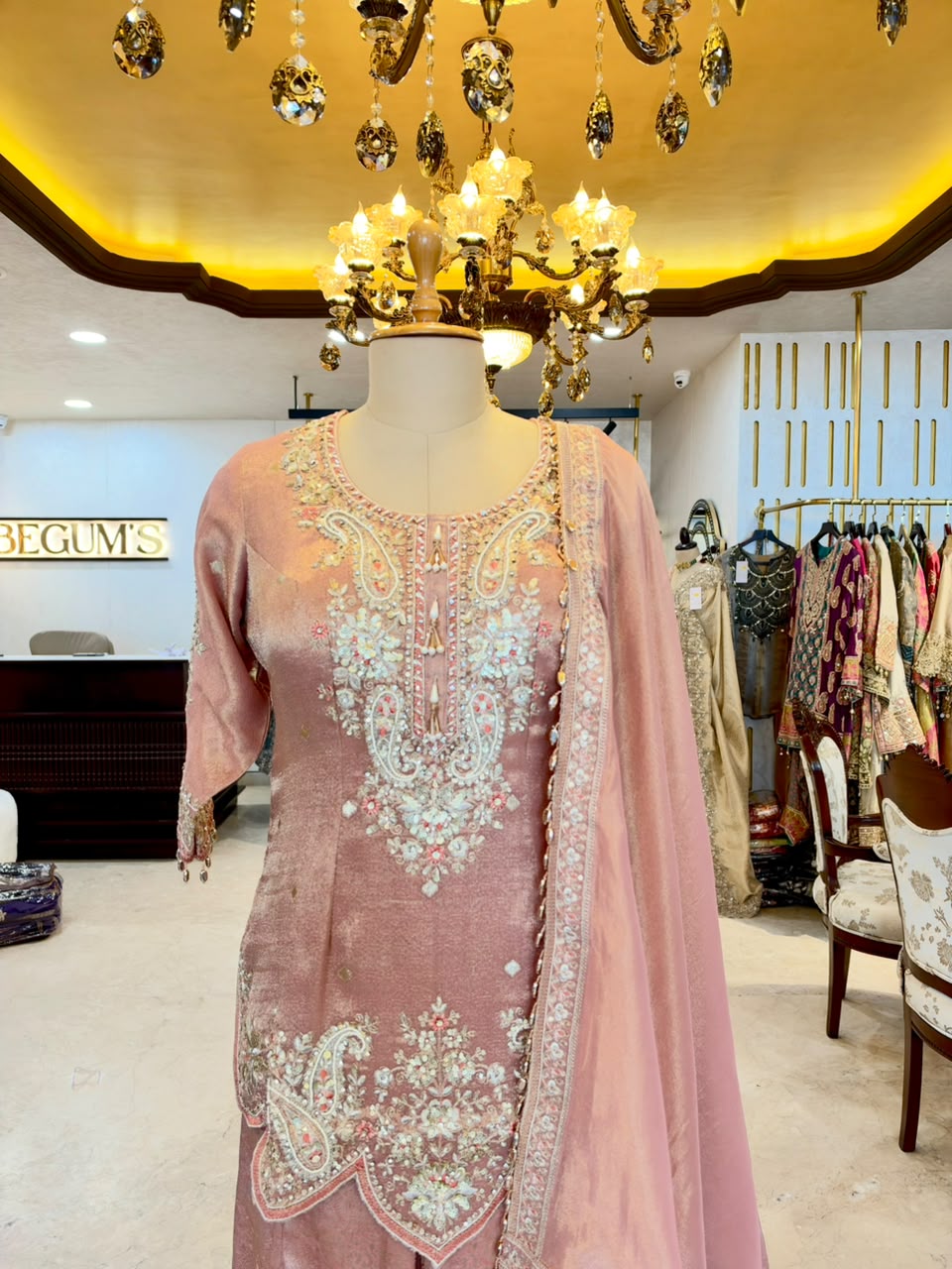 Blush Pink Tissue Silk Embroidered Sharara Set
