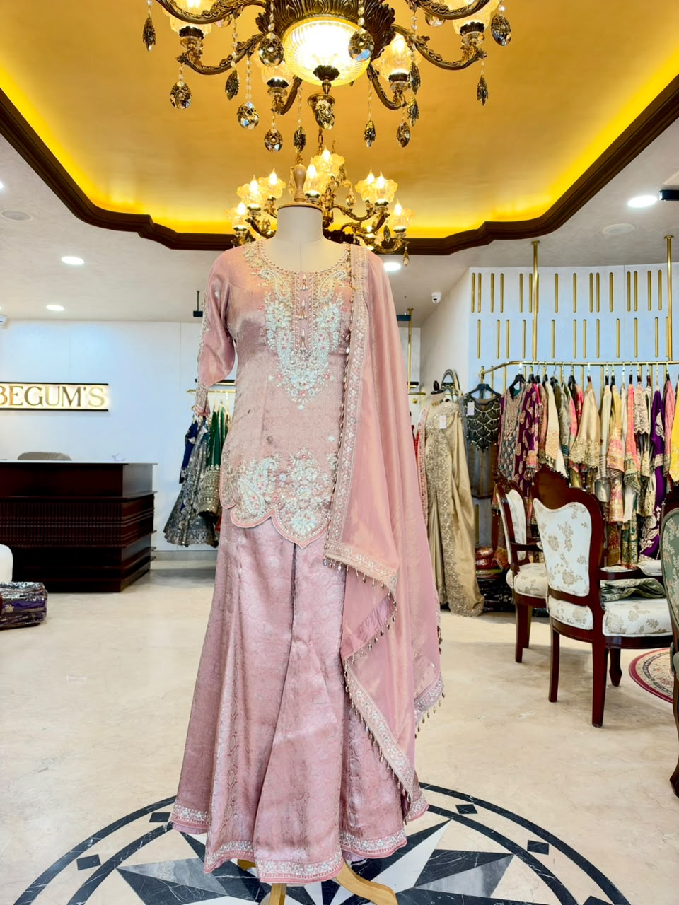 Blush Pink Tissue Silk Embroidered Sharara Set