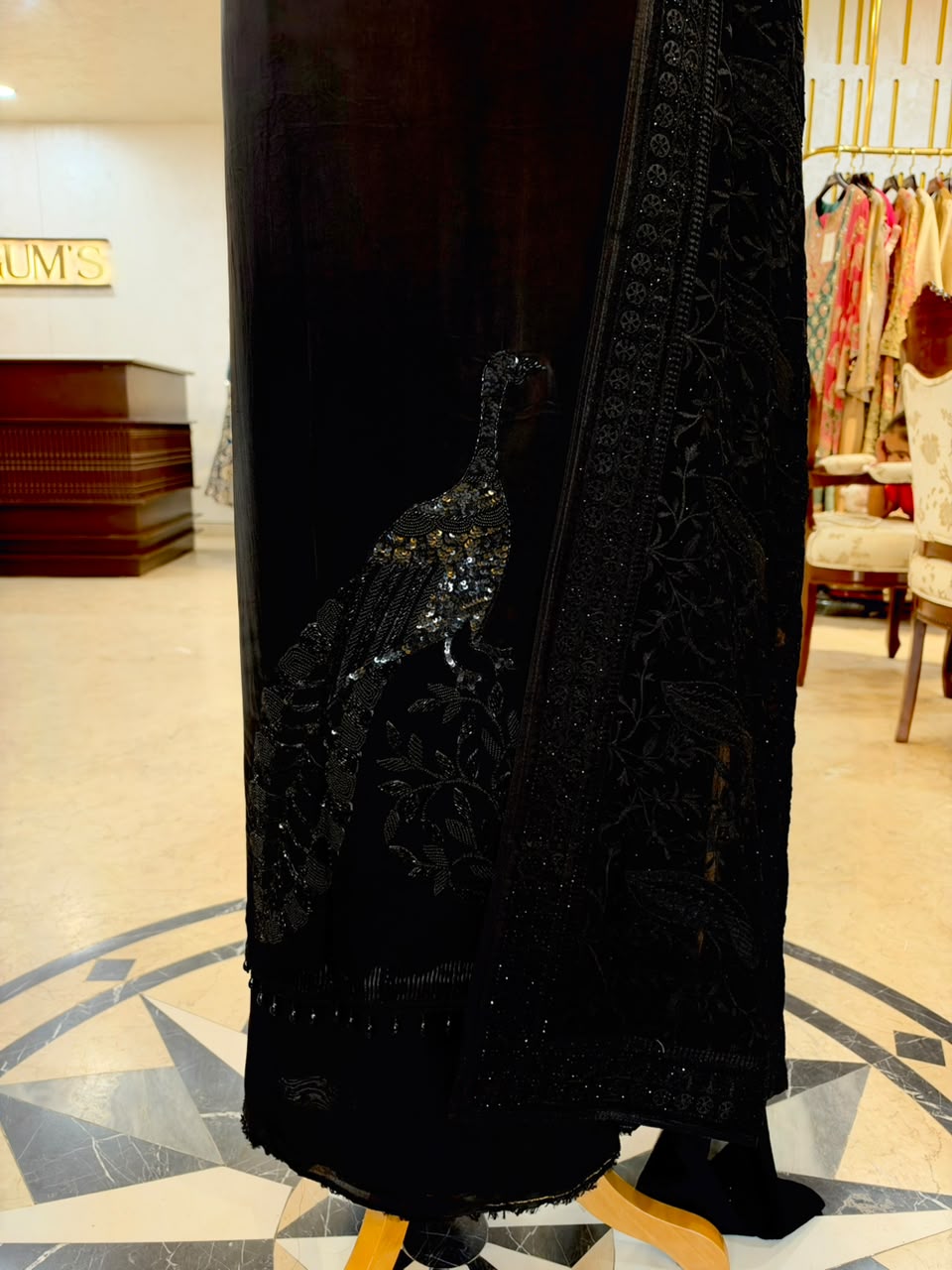 Jet Black Satin Organza Embroidered Kurta Set