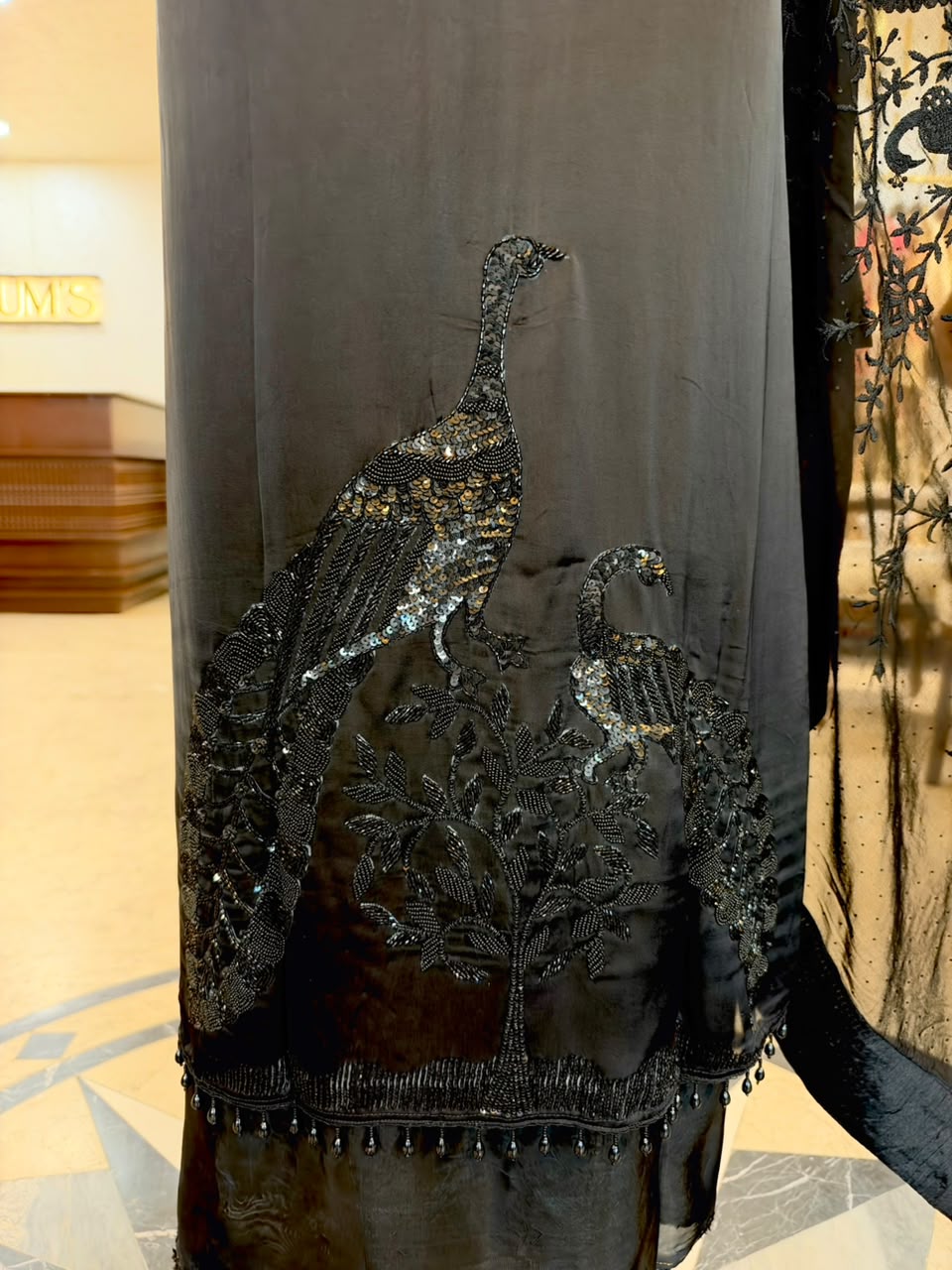 Jet Black Satin Organza Embroidered Kurta Set