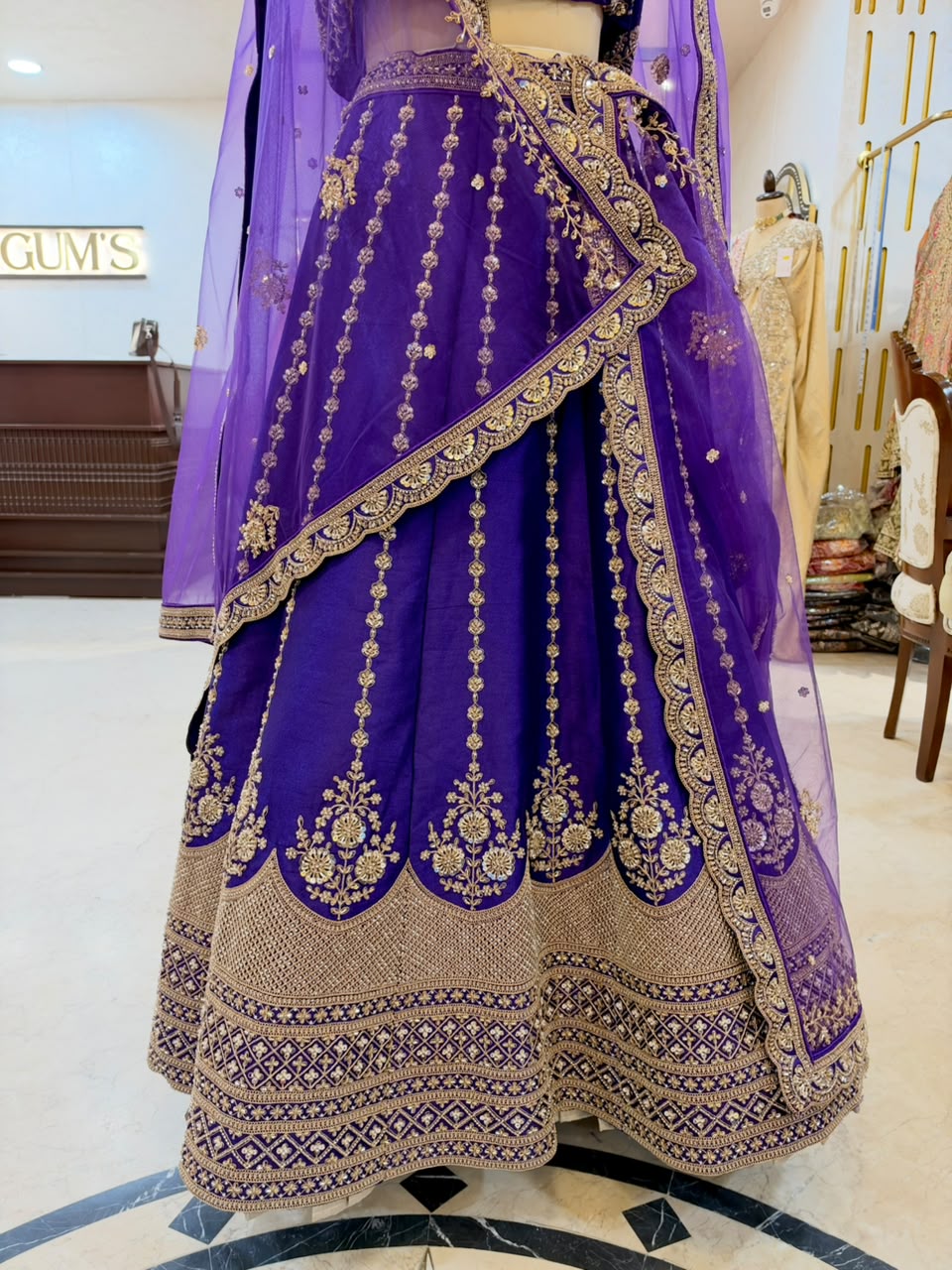 Royal Purple Embroidered Bridal Lehenga Set
