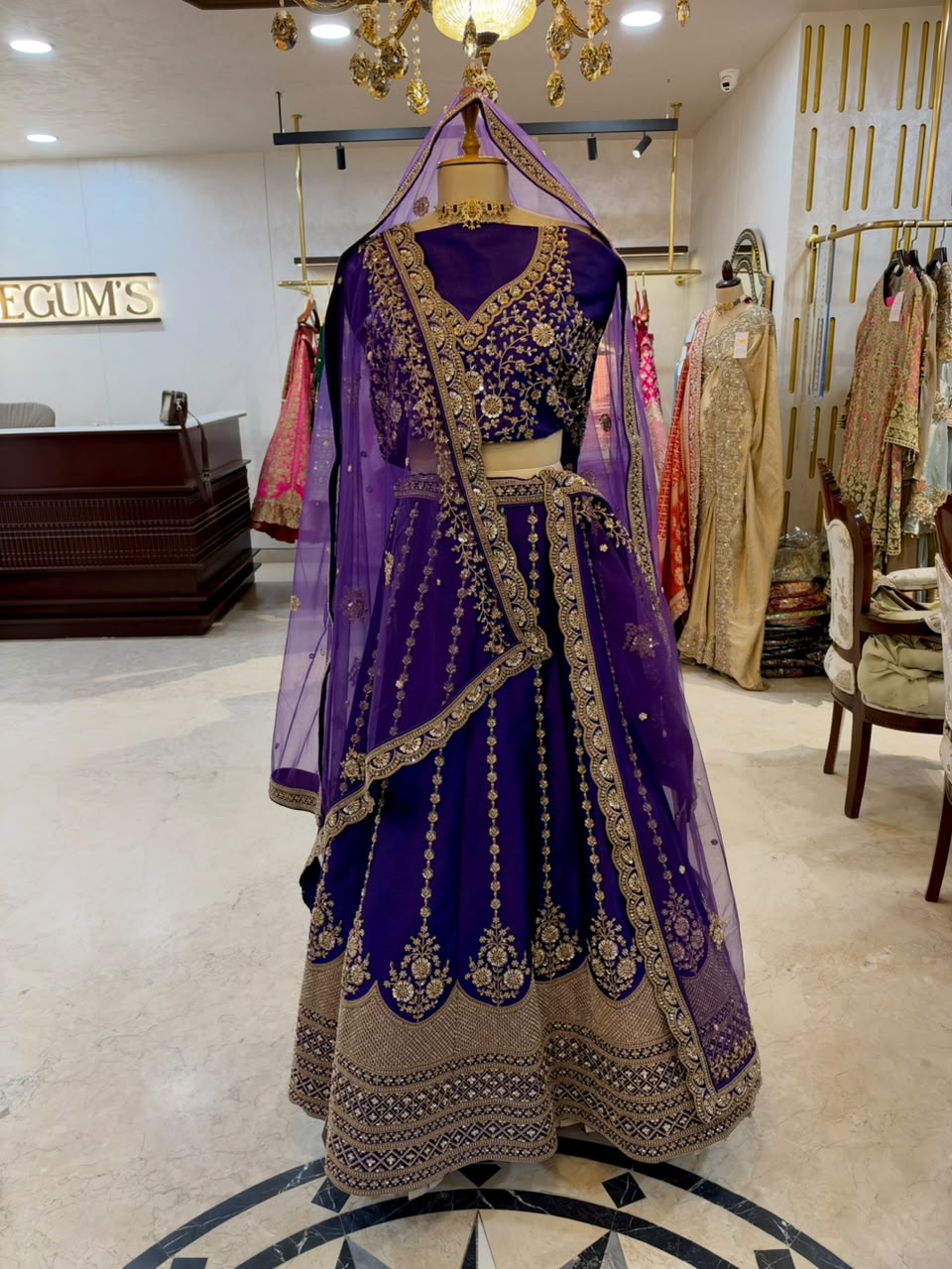 Royal Purple Embroidered Bridal Lehenga Set
