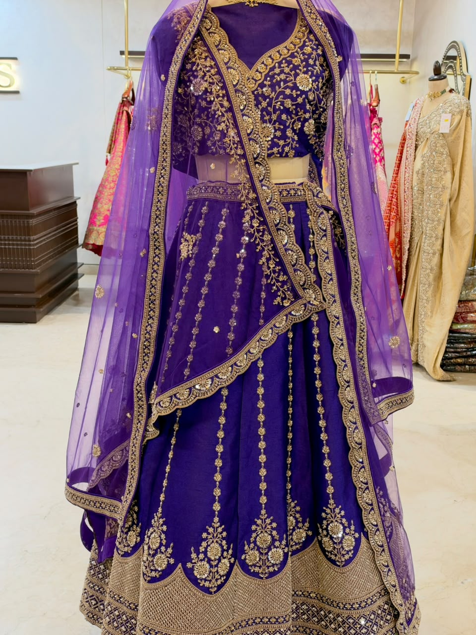 Royal Purple Embroidered Bridal Lehenga Set