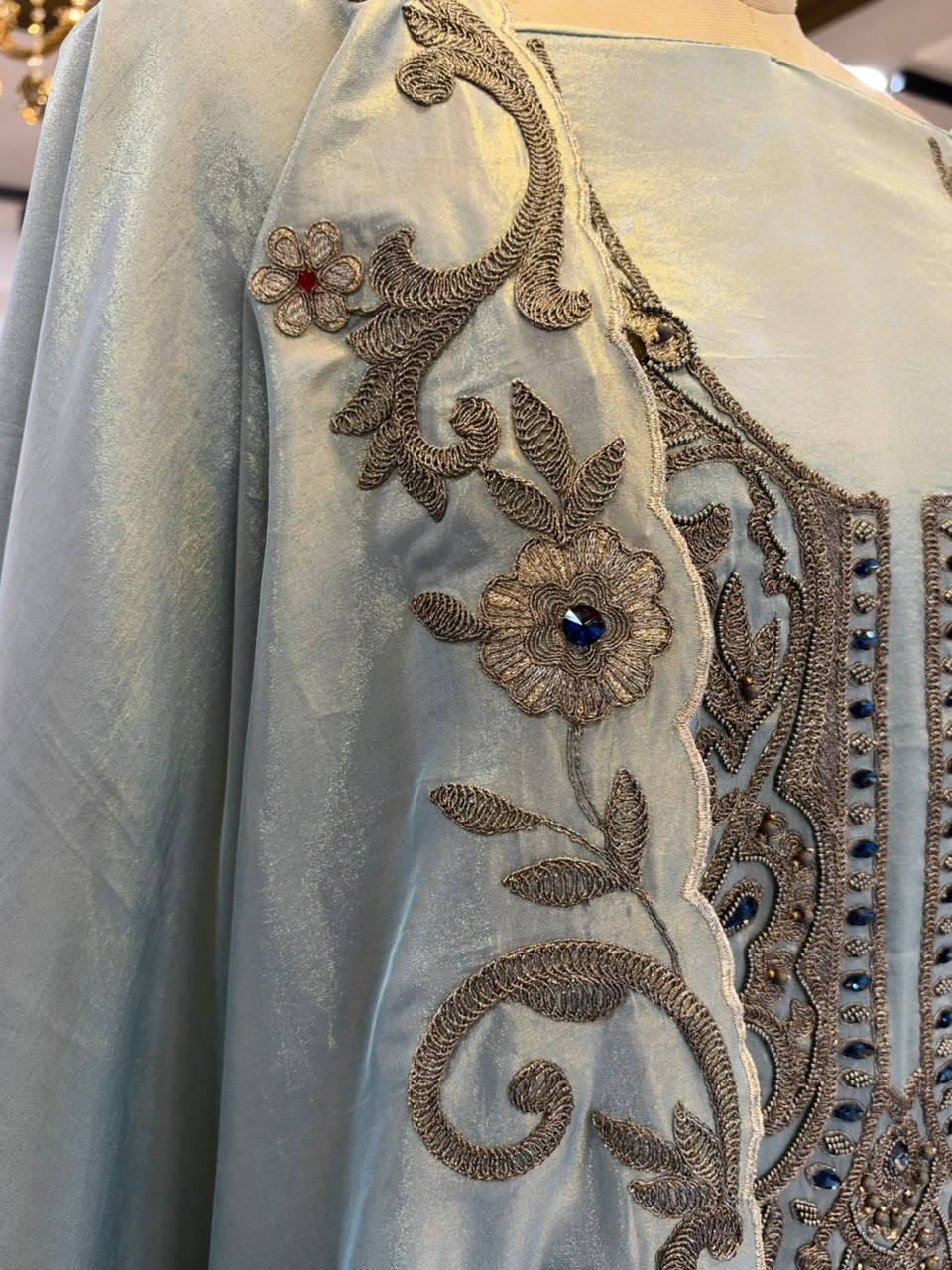 Ice Blue Tissue Silk Embroidered Kurta Set