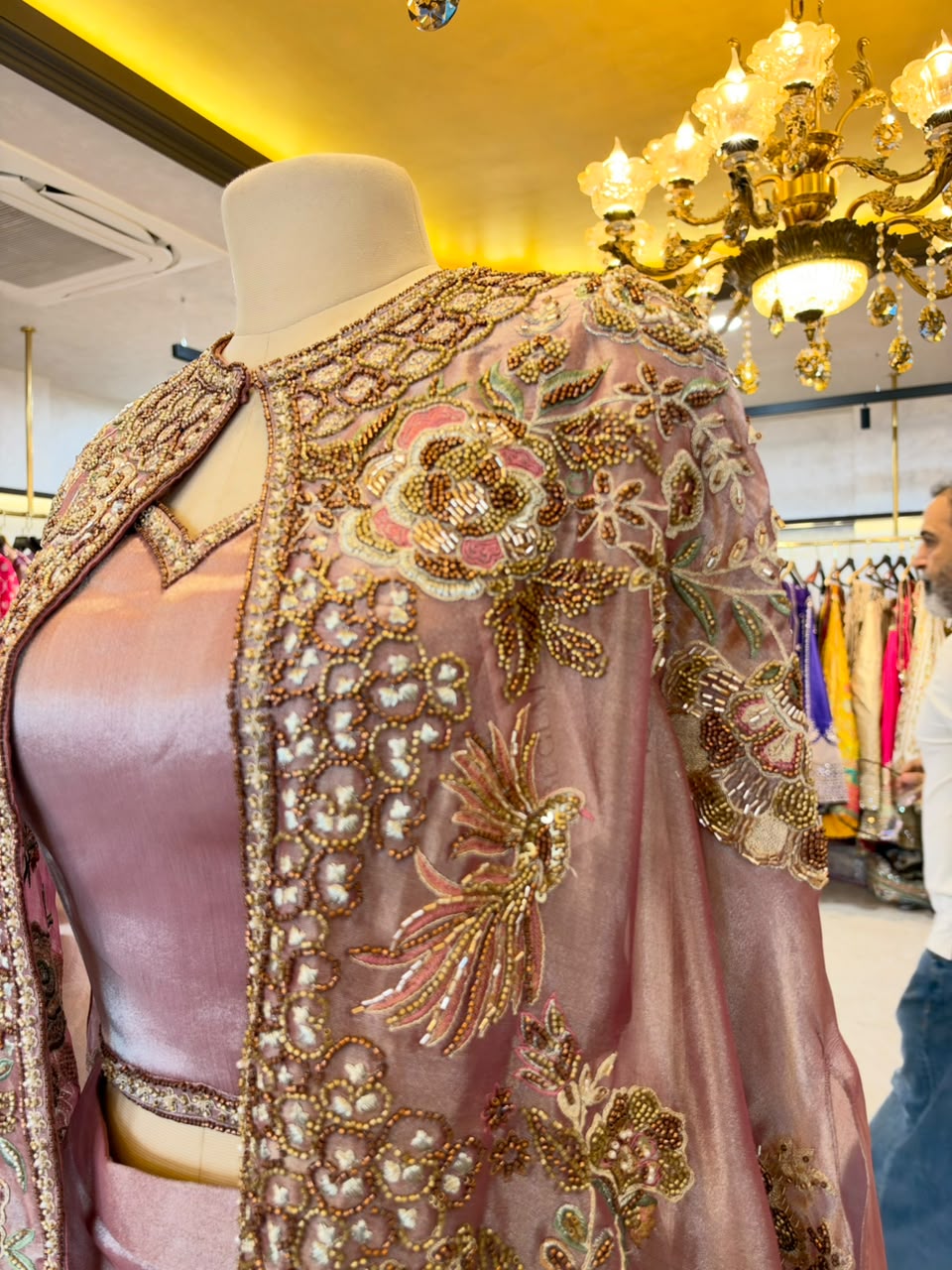 Dusty Rose Embroidered Tissue Silk Jacket Set