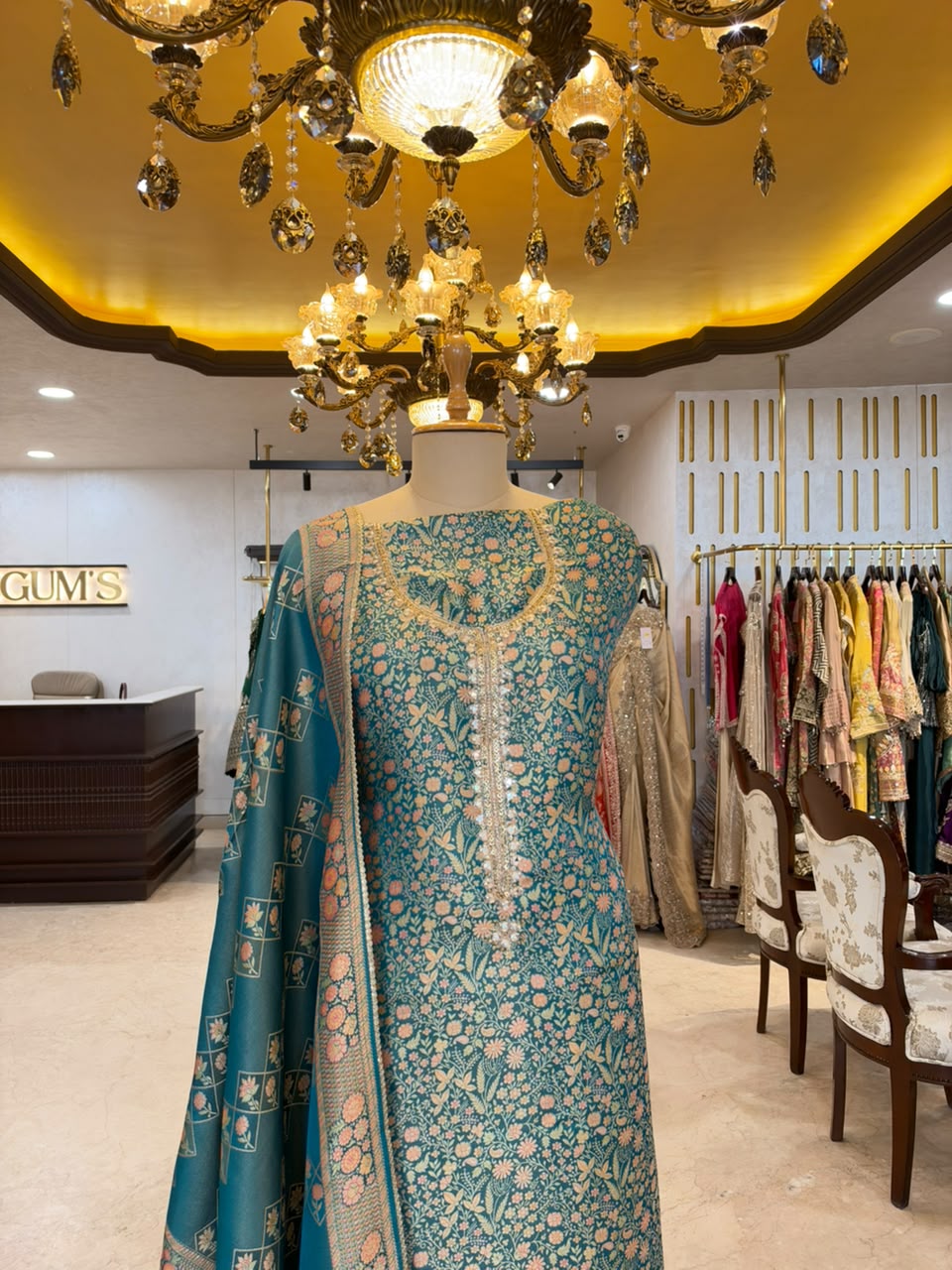 Teal Blue Embroidered Ensemble