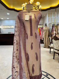 Dusty Mauve Monochromatic Paisley Embroidered Suit Set