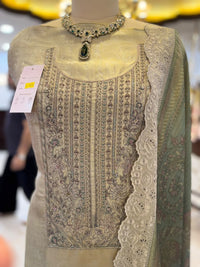 Sage Gold Embroidered Threadwork Anarkali Suit