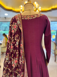 Deep Wine Parsi Work Embroidered Anarkali Suit
