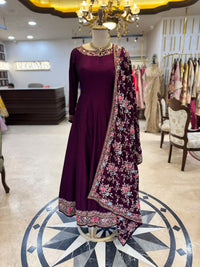 Deep Wine Parsi Work Embroidered Anarkali Suit