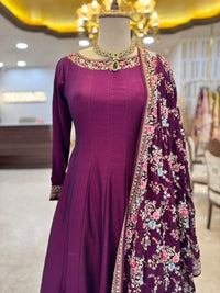 Deep Wine Parsi Work Embroidered Anarkali Suit