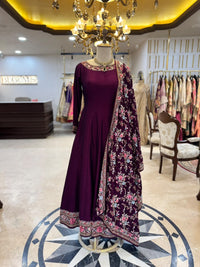 Deep Wine Parsi Work Embroidered Anarkali Suit