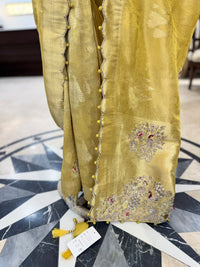 Mustard Gold Embroidered Silk Saree with Scalloped Border