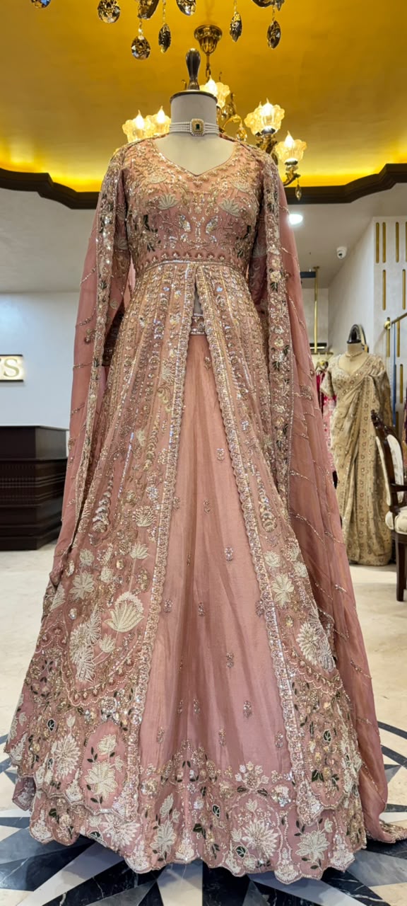 Royal Dusty Rose Embroidered Silk Anarkali Suit