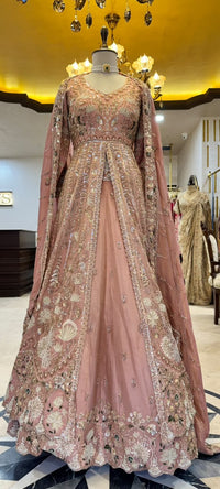 Royal Dusty Rose Embroidered Silk Anarkali Suit