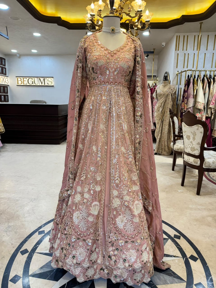 Royal Dusty Rose Embroidered Silk Anarkali Suit
