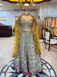 Pastel Blue Multicolored Floral Embroidered Lehenga Set