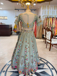 Pastel Blue Multicolored Floral Embroidered Lehenga Set